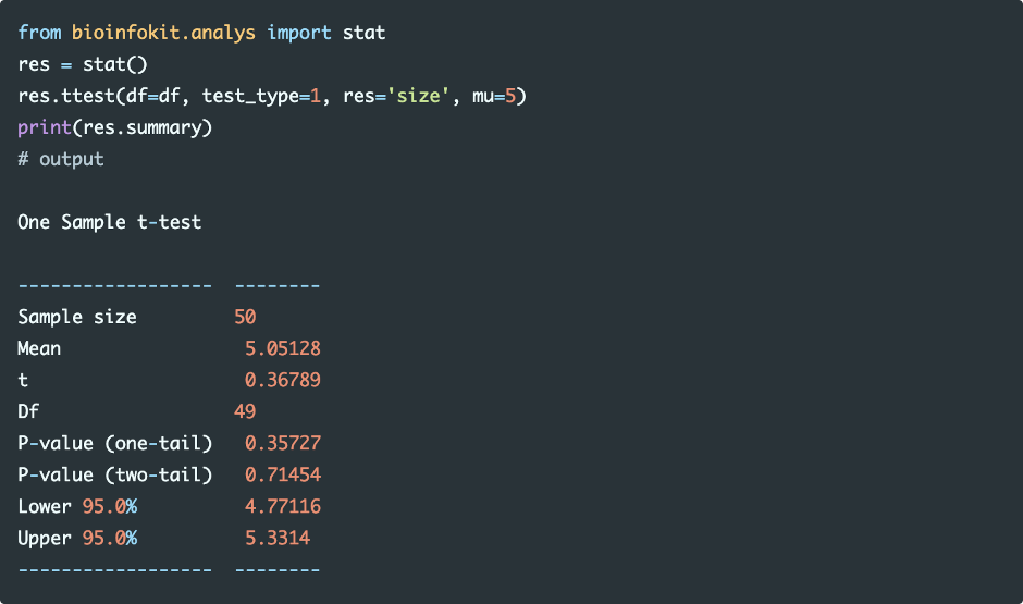 one sample t-test using bioinfokit
