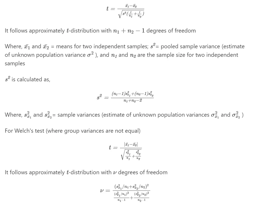 Two sample t-test formula